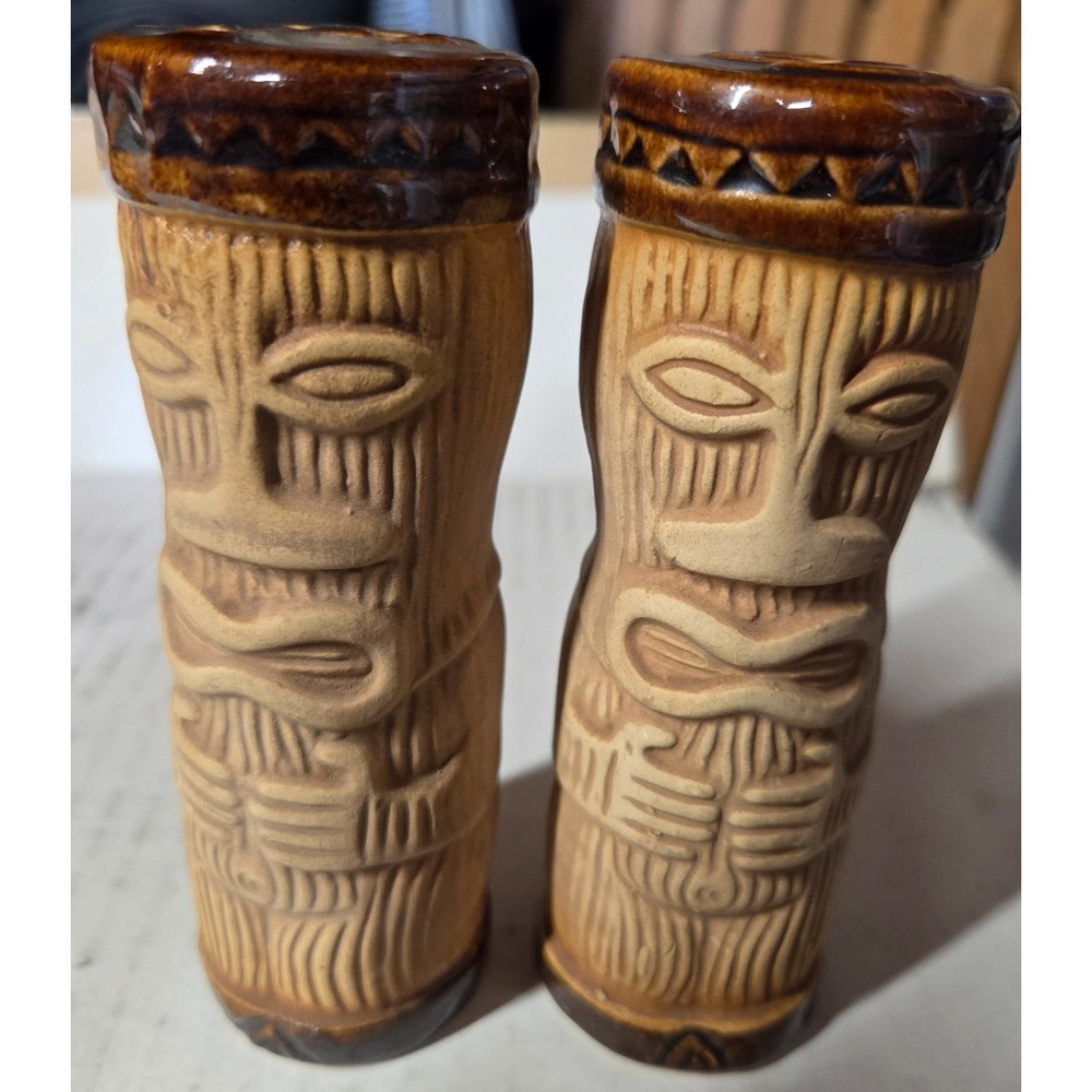 Vintage PMP Paul Marshall Products Tiki Salt & Pepper Shakers, 4 5/8" Ceramic